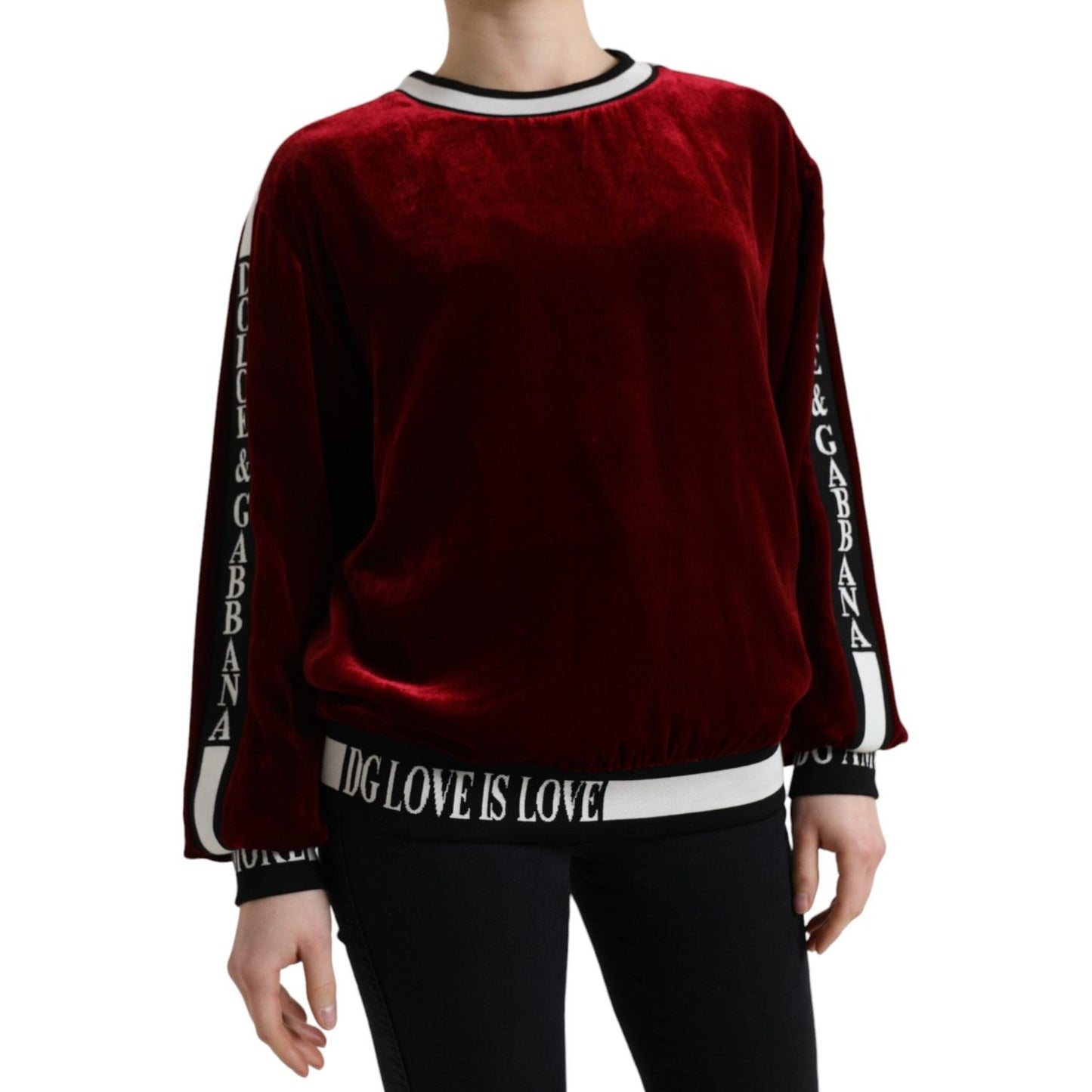 Dolce & Gabbana Bordeaux Velvet Crew Neck Pullover Sweater