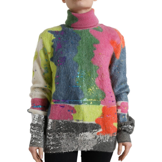 Multicolor Mohair Stripe Turtleneck Sweater