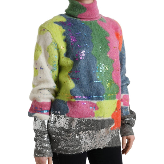 Multicolor Mohair Stripe Turtleneck Sweater