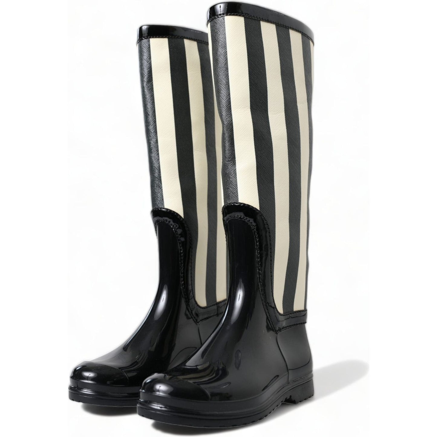 Black and White Striped Knee High Boots