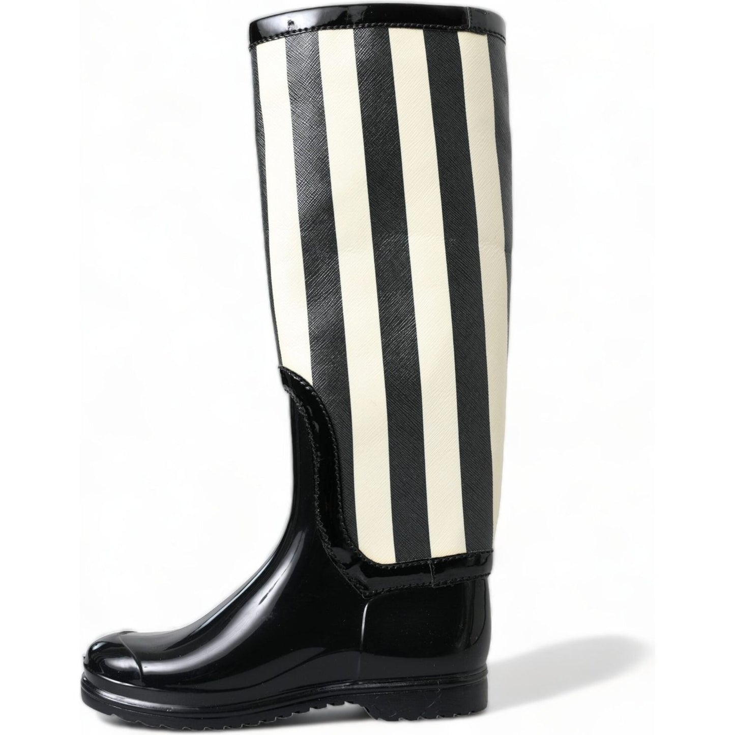 Black and White Striped Knee High Boots