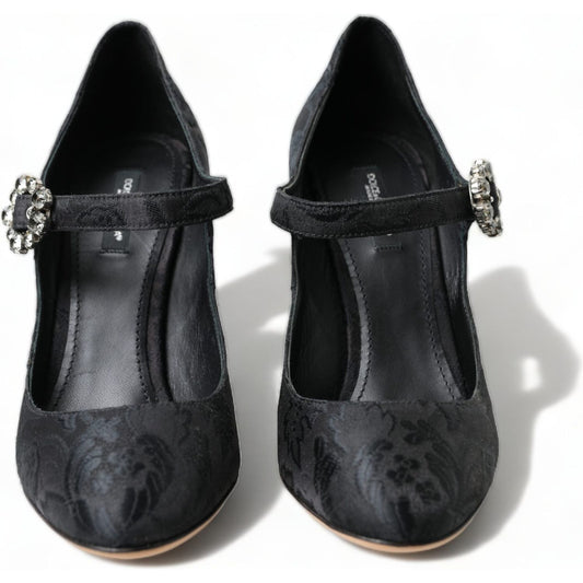 Chic Black Brocade Mary Janes Pumps