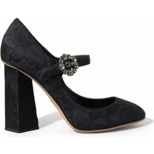 Chic Black Brocade Mary Janes Pumps