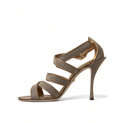 Dolce & Gabbana Bronze Crystal Strap Heels Sandals Shoes