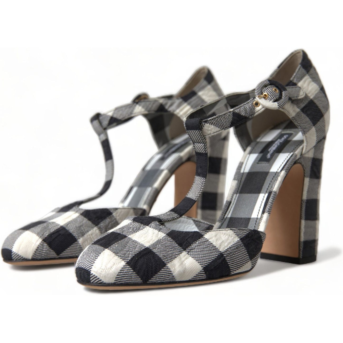 Chic Gingham T-Strap Pumps: Timeless Mary Jane Heels