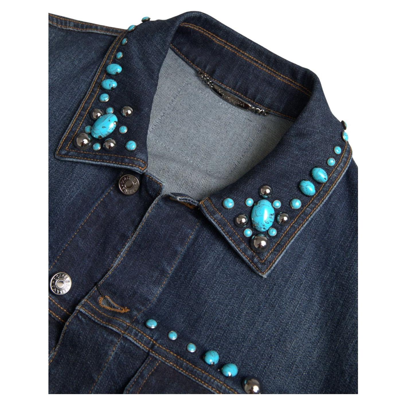 Dolce & Gabbana Blue Denim Turquoise Stones Studded Jacket
