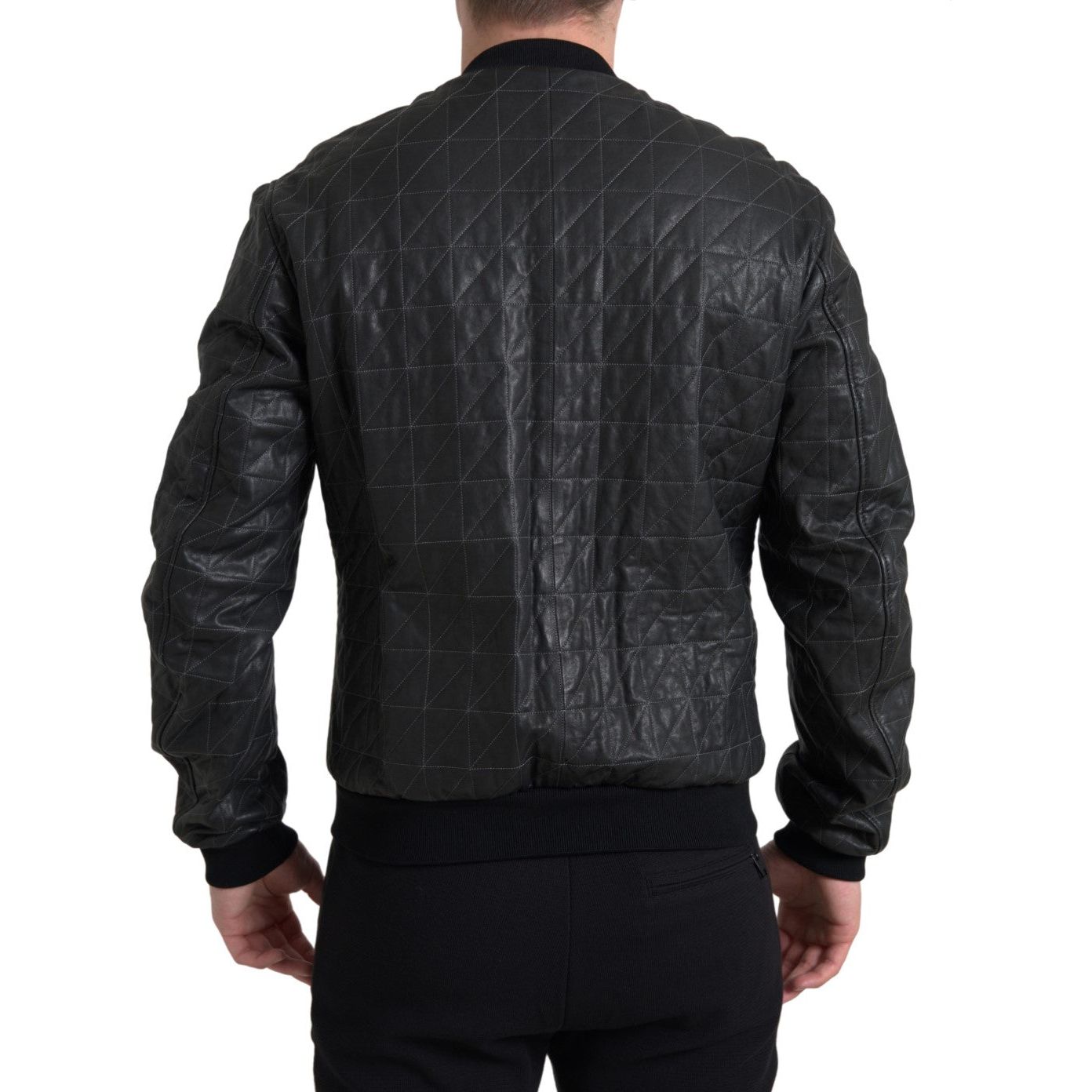 Elegant Black Leather Bomber Jacket