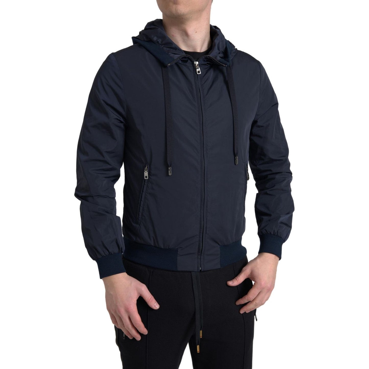 Elegant Blue Hooded Sweatshirt with Zip Closure