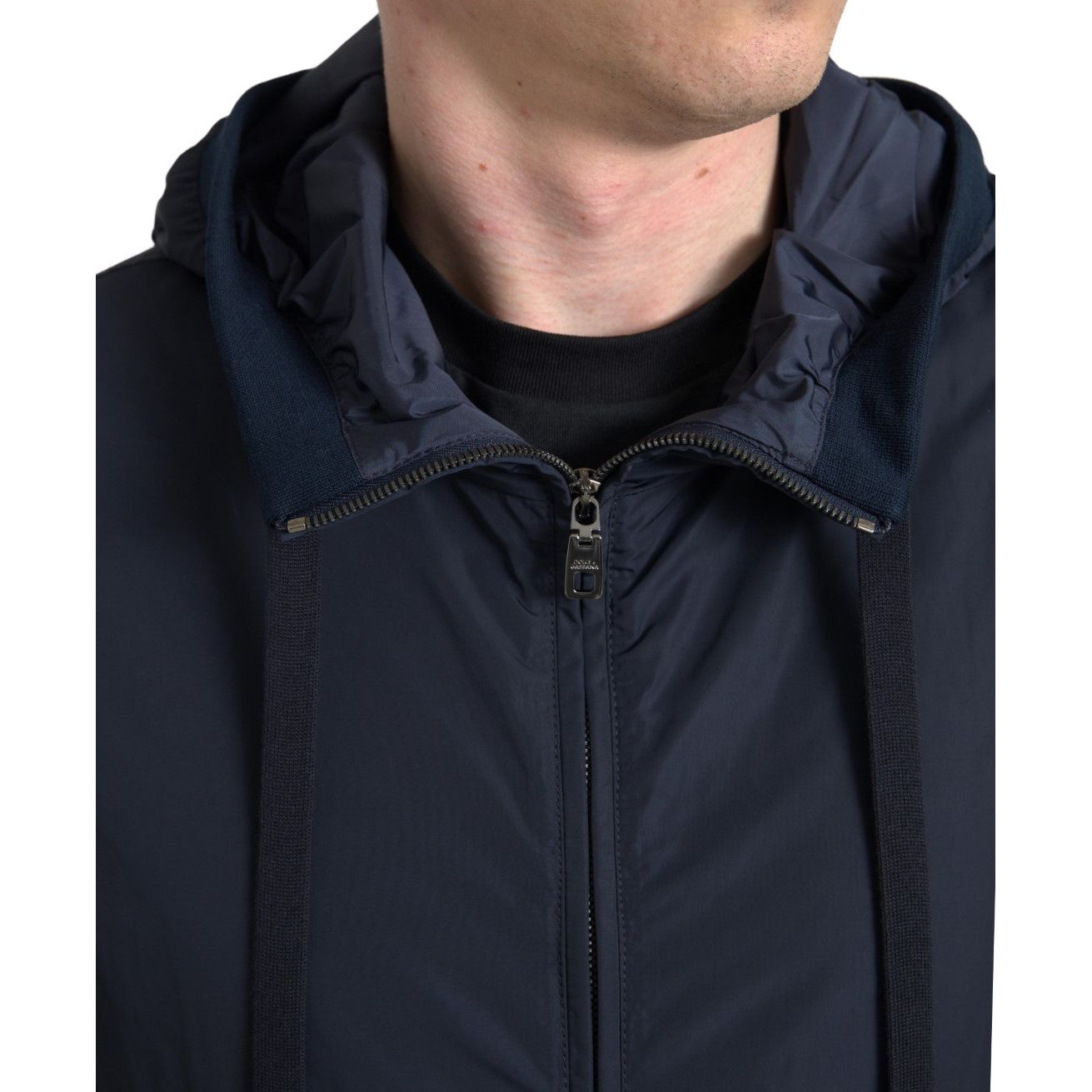 Elegant Blue Hooded Sweatshirt with Zip Closure