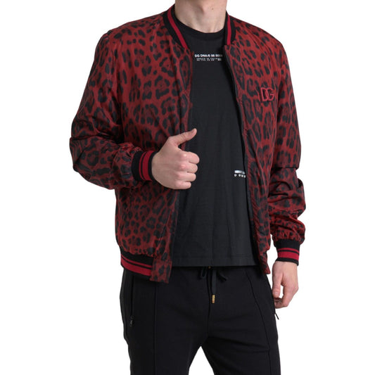 Red Leopard Print Bomber Jacket