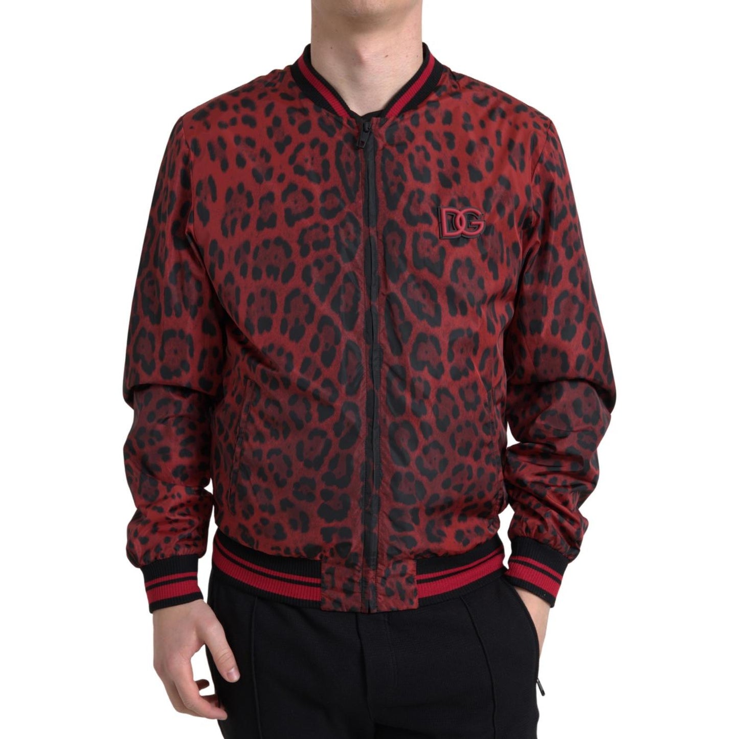 Red Leopard Print Bomber Jacket