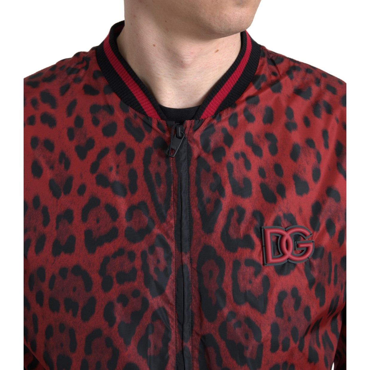 Red Leopard Print Bomber Jacket