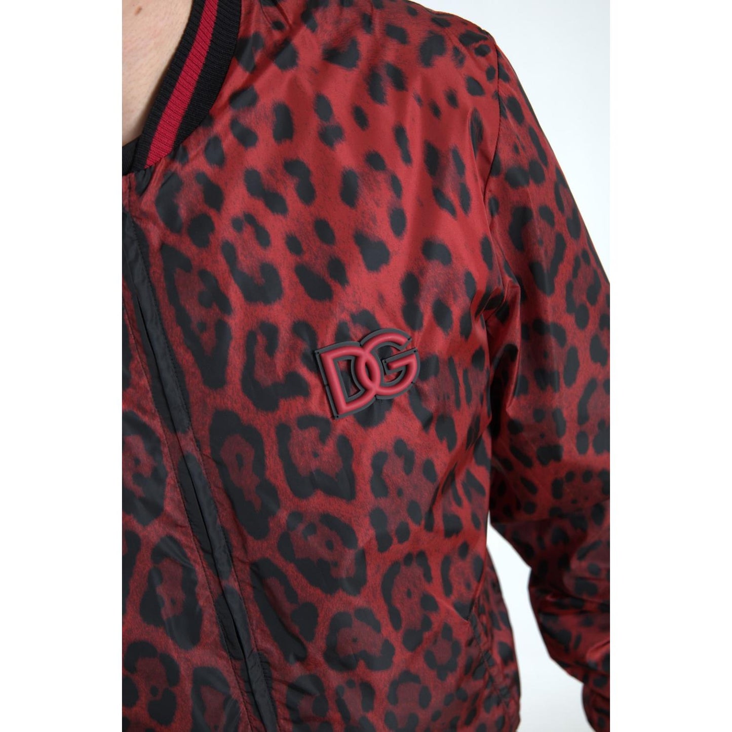 Red Leopard Print Bomber Jacket