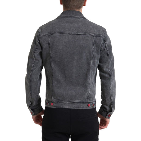 Elegant Gray Stretch Denim Jacket