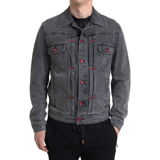 Elegant Gray Stretch Denim Jacket