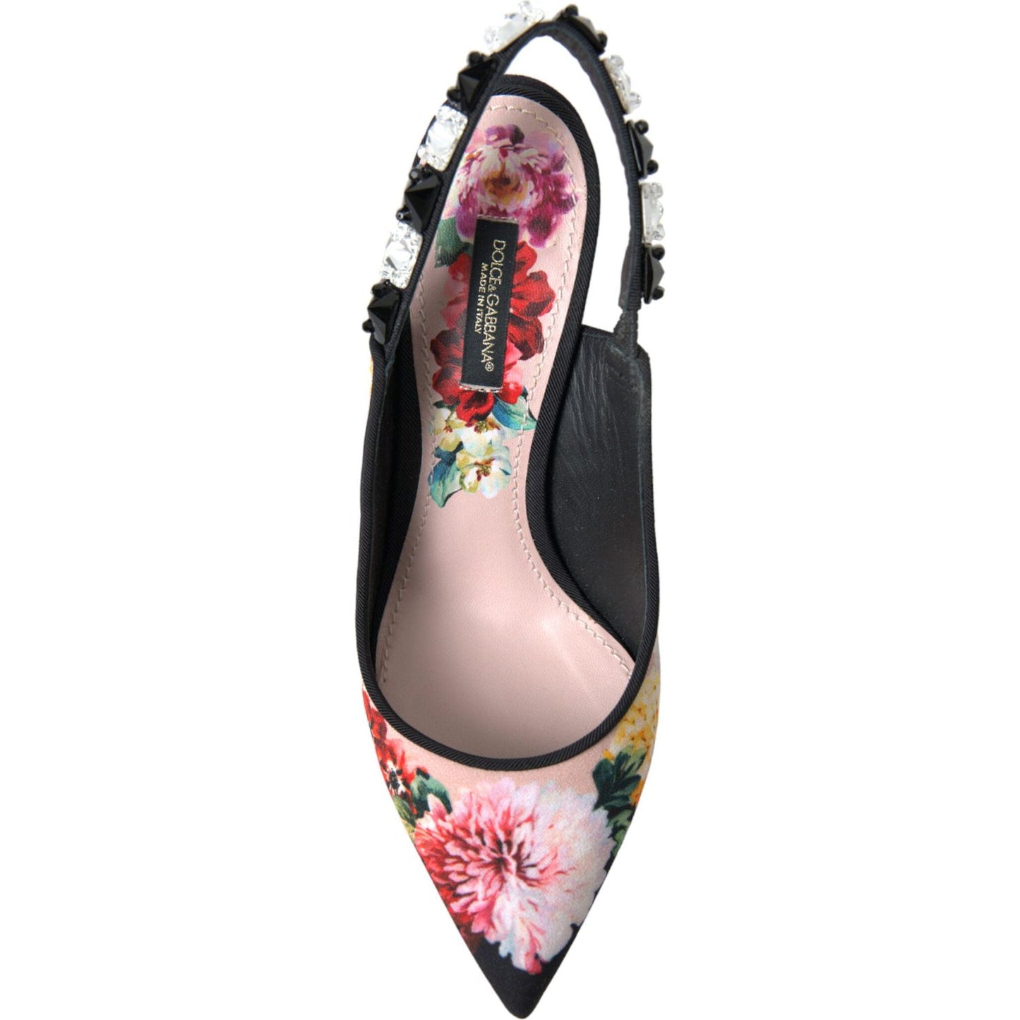 Floral Slingback Heels with Luxe Crystal Details