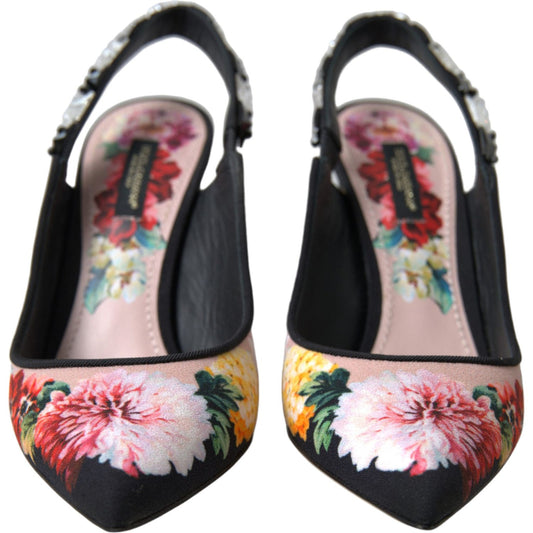 Floral Slingback Heels with Luxe Crystal Details