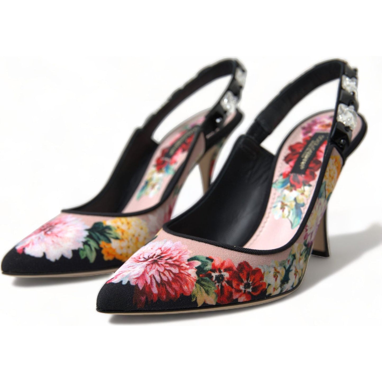 Floral Slingback Heels with Luxe Crystal Details