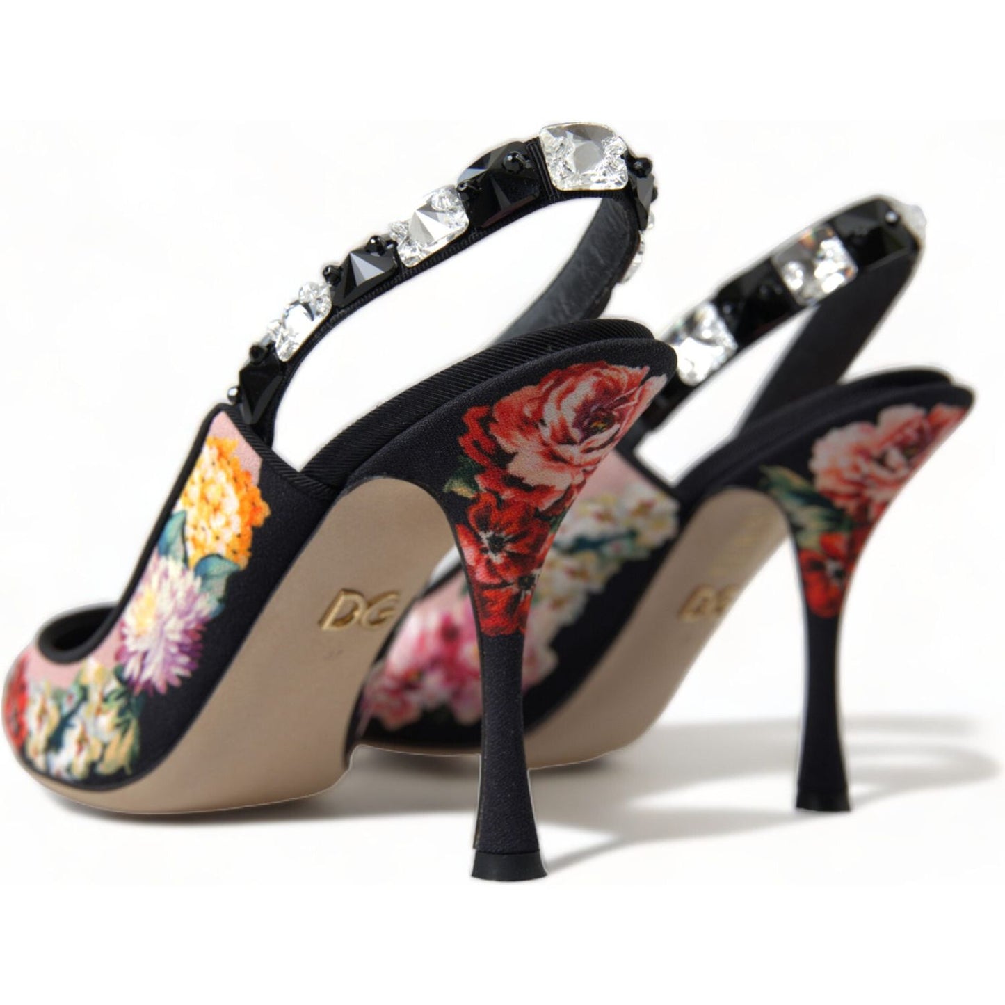 Floral Slingback Heels with Luxe Crystal Details