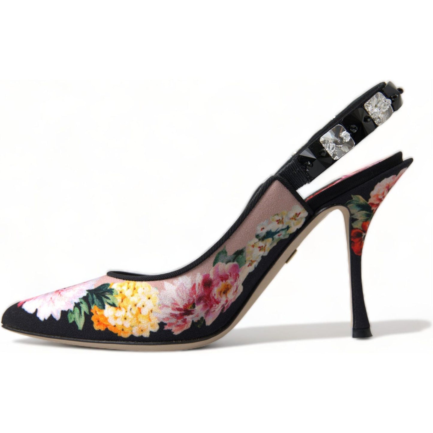 Floral Slingback Heels with Luxe Crystal Details