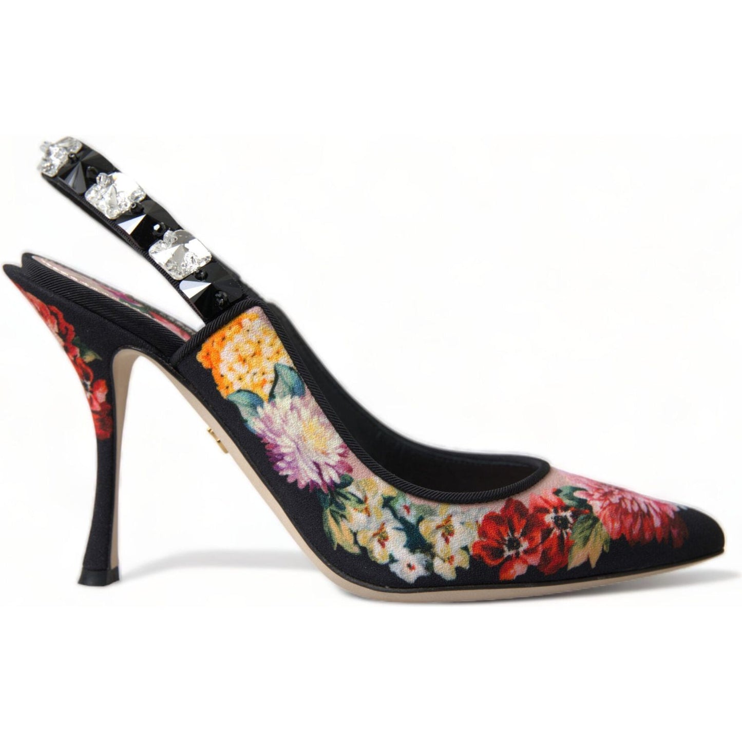 Floral Slingback Heels with Luxe Crystal Details