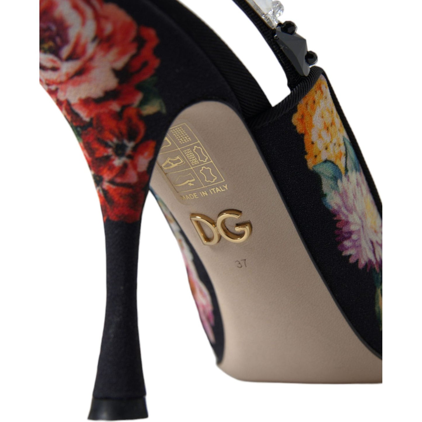 Floral Slingback Heels with Luxe Crystal Details