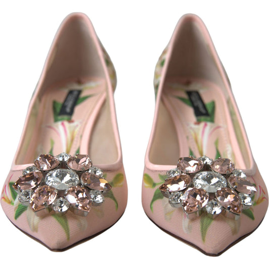 Elegant Pink Floral Crystal Pumps