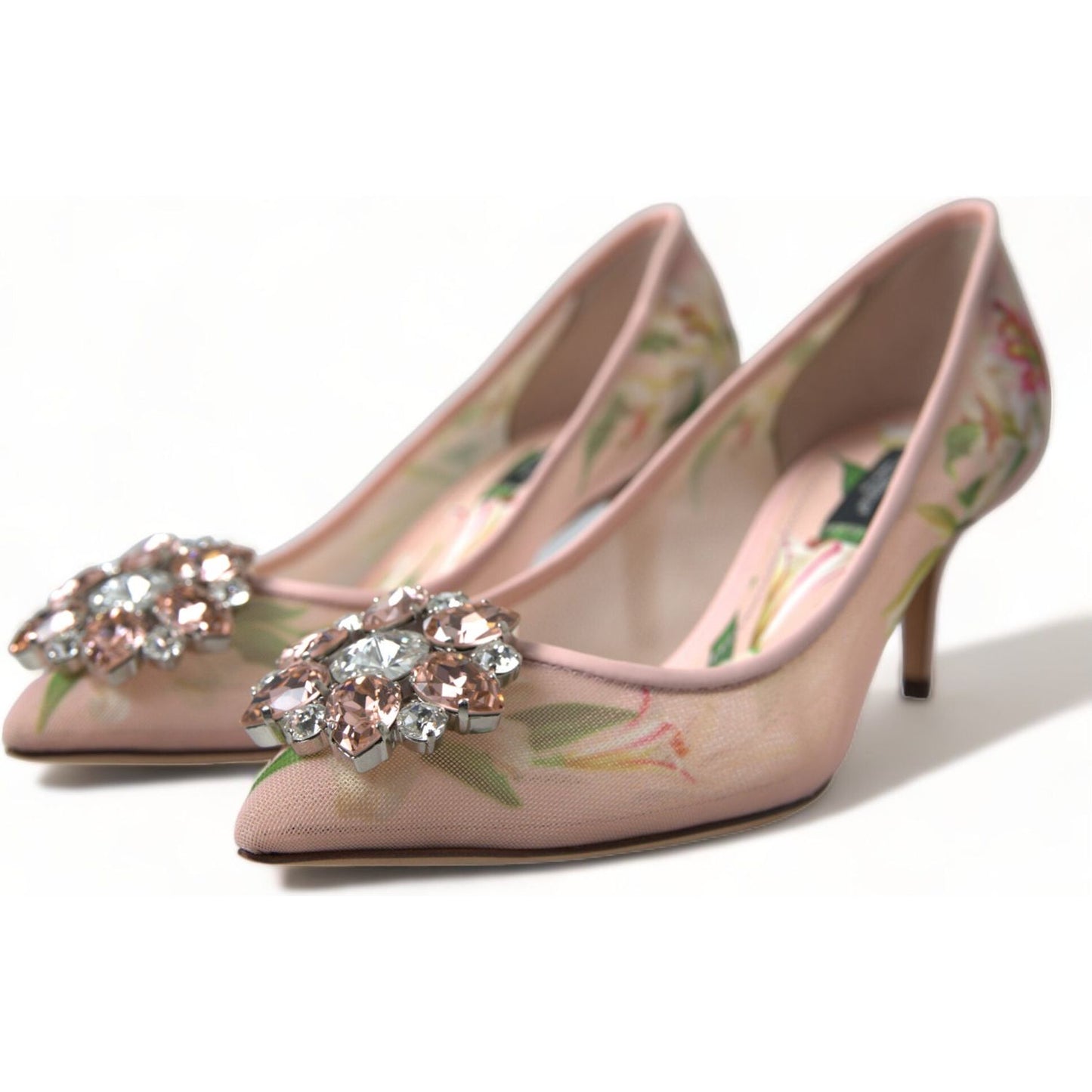 Elegant Pink Floral Crystal Pumps