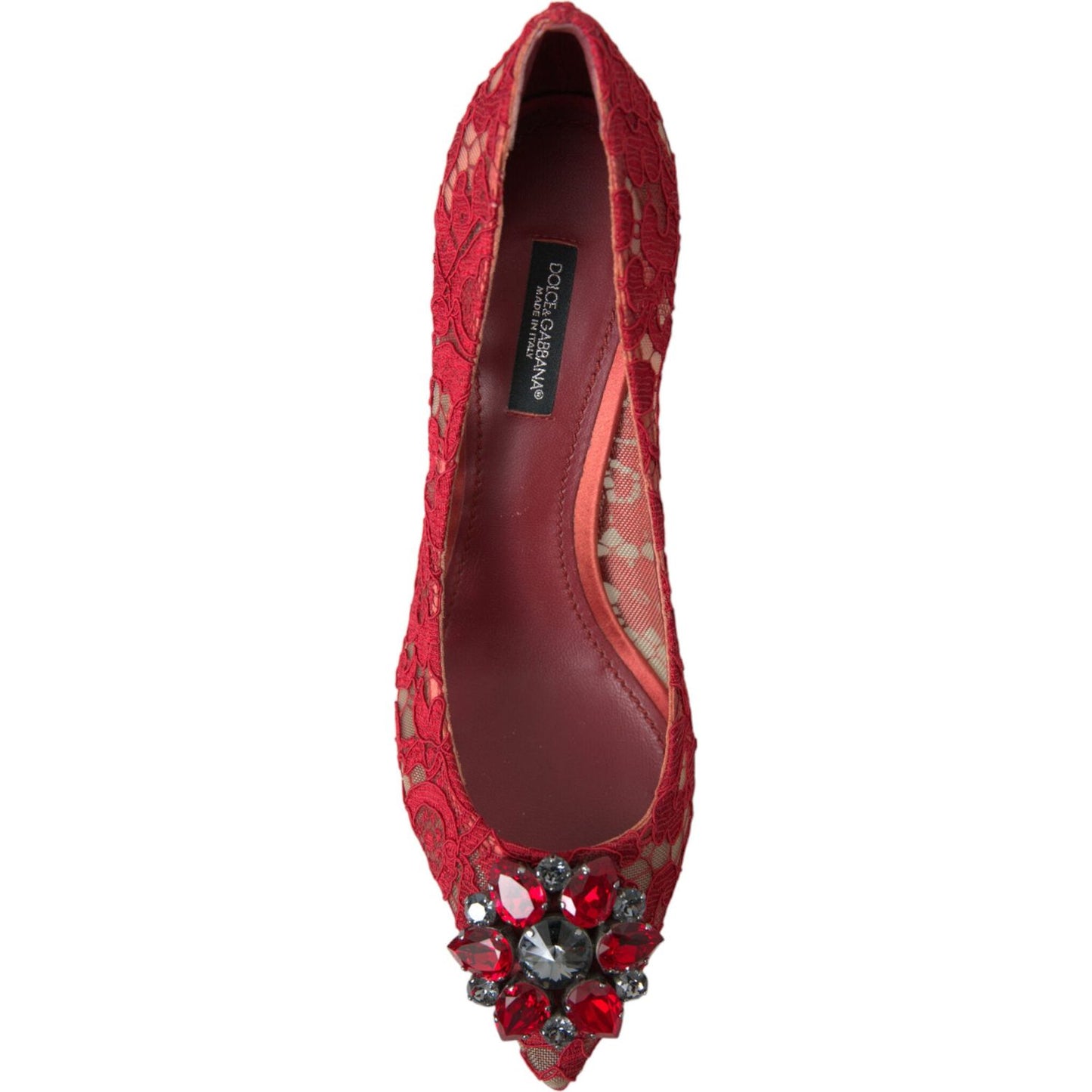 Radiant Red Lace Heels with Crystals