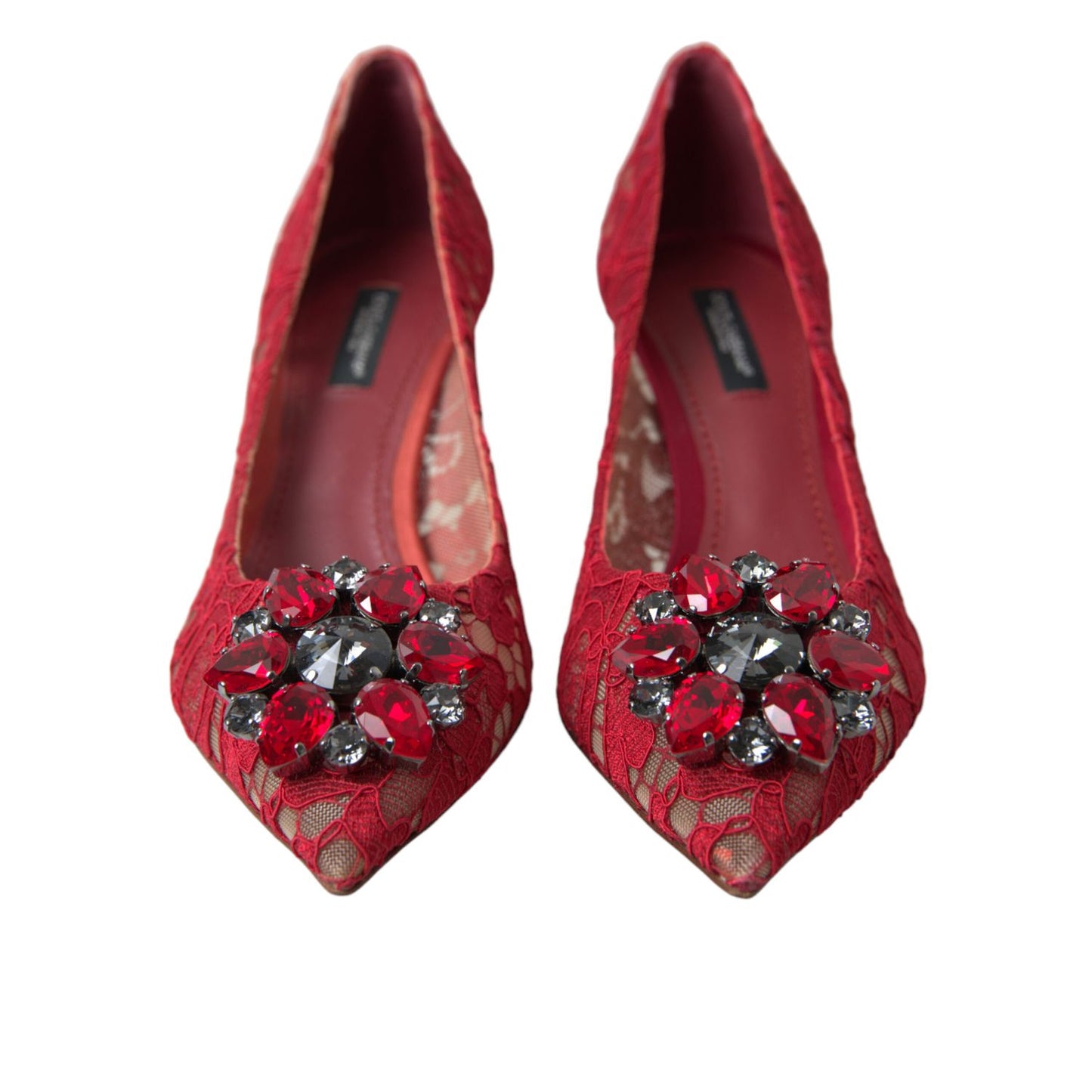 Dolce & Gabbana Red Taormina Lace Crystal Heels Pumps Shoes