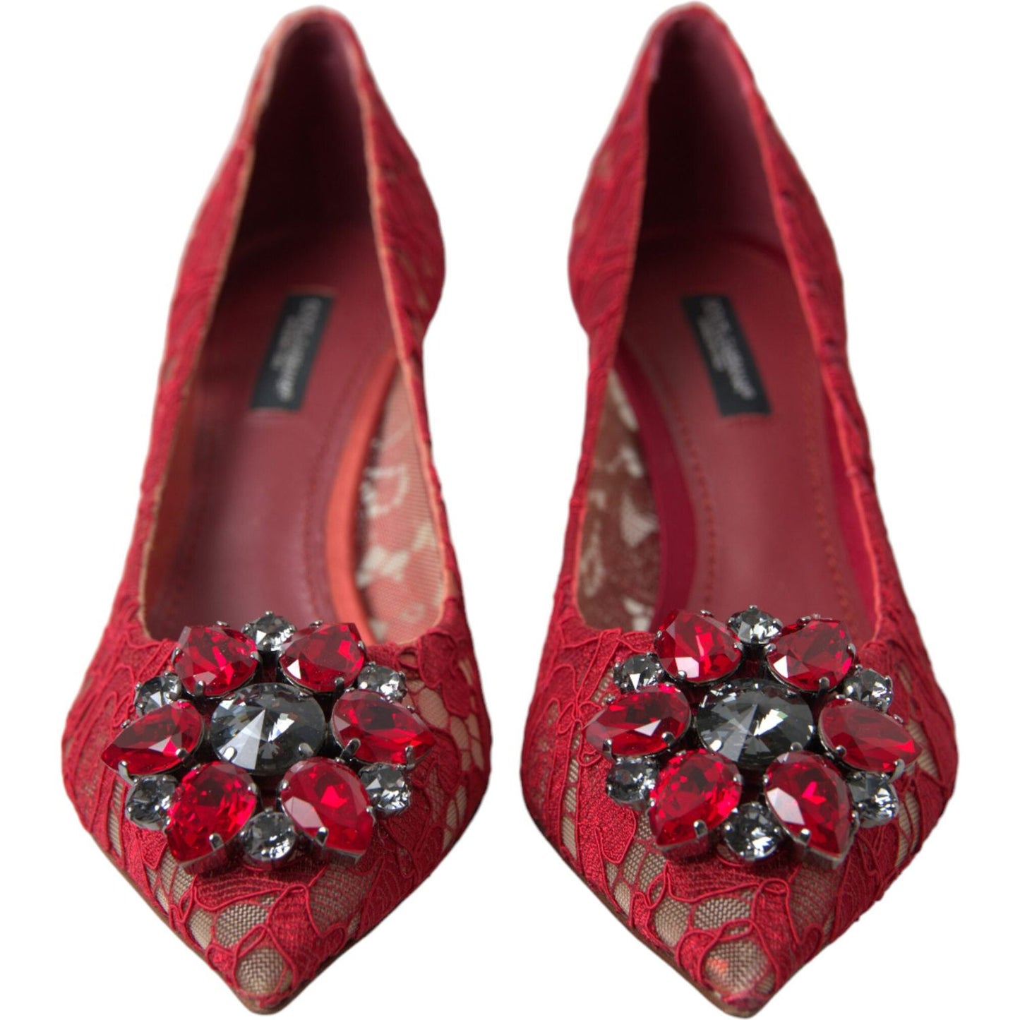 Radiant Red Lace Heels with Crystals