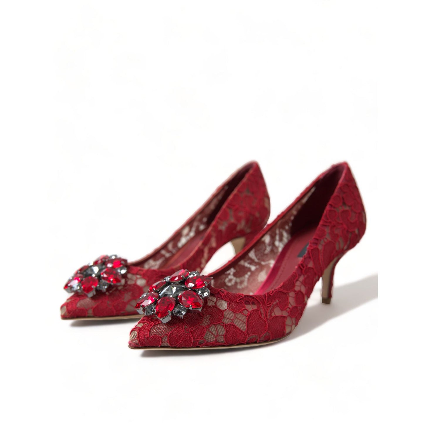 Dolce & Gabbana Red Taormina Lace Crystal Heels Pumps Shoes