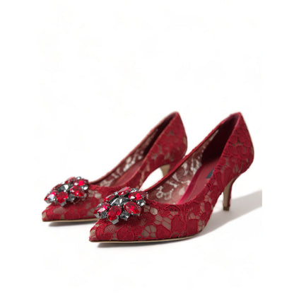 Dolce & Gabbana Red Taormina Lace Crystal Heels Pumps Shoes