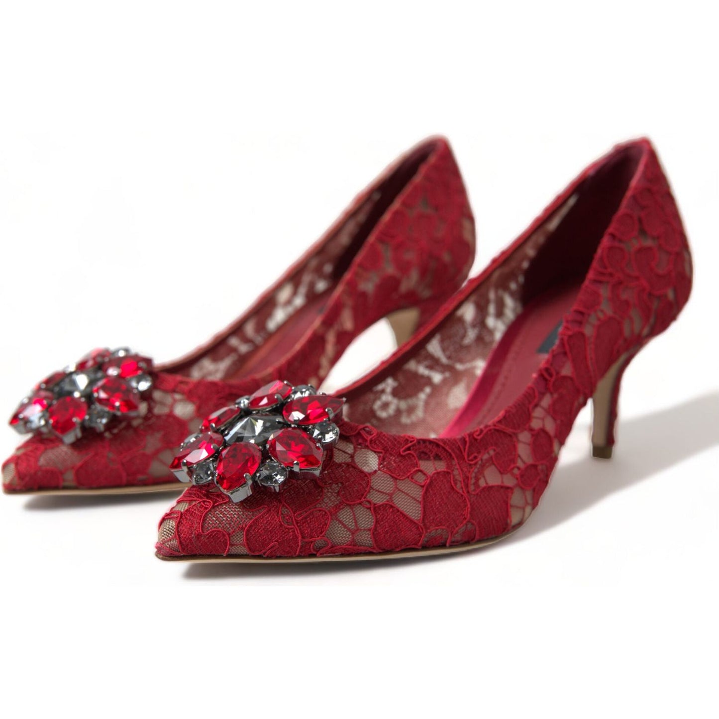 Radiant Red Lace Heels with Crystals