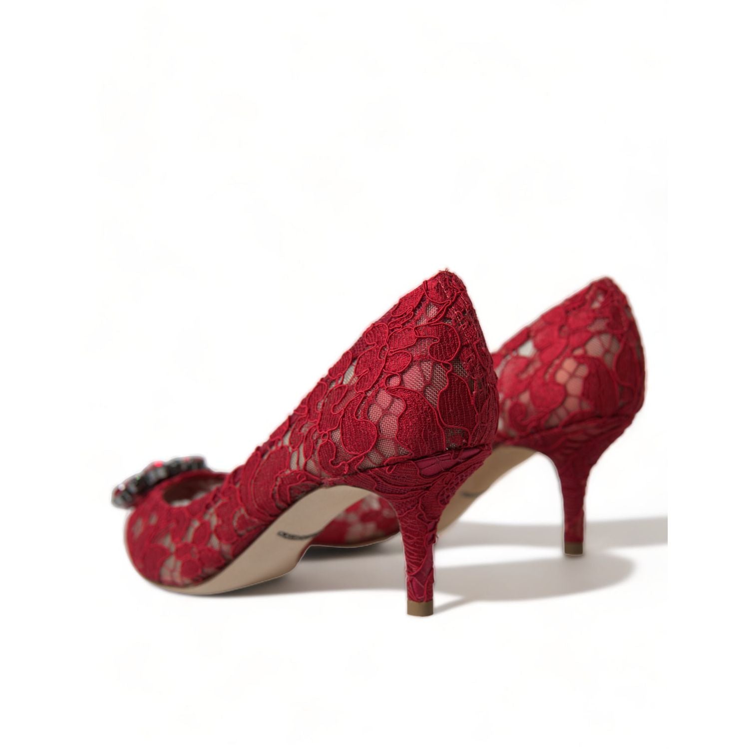 Dolce & Gabbana Red Taormina Lace Crystal Heels Pumps Shoes