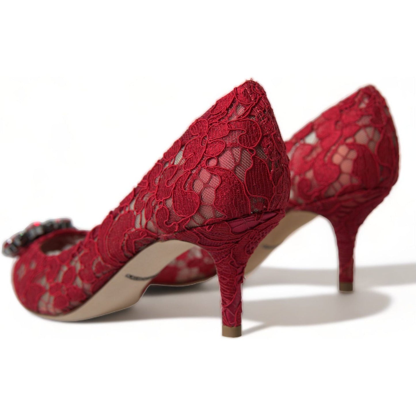 Radiant Red Lace Heels with Crystals