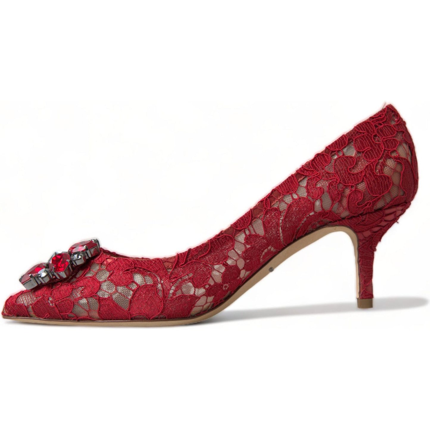 Radiant Red Lace Heels with Crystals