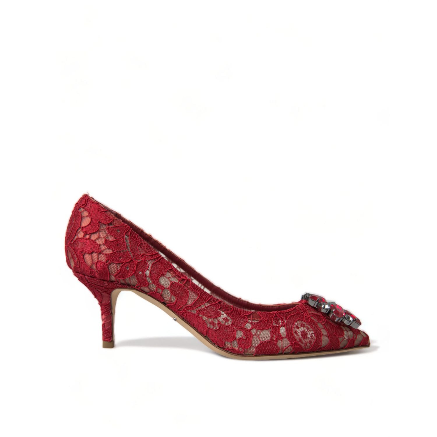 Dolce & Gabbana Red Taormina Lace Crystal Heels Pumps Shoes