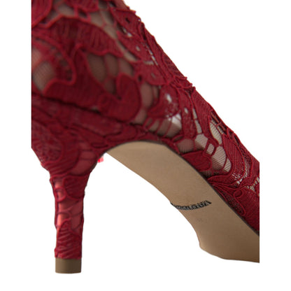 Dolce & Gabbana Red Taormina Lace Crystal Heels Pumps Shoes
