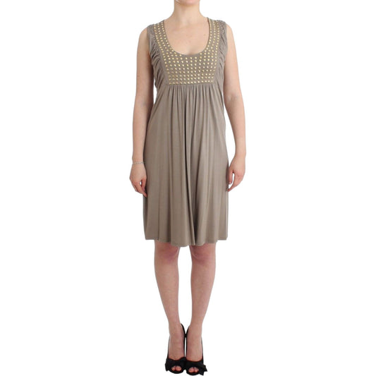 Studded Sheath Knee-Length Dress in Beige