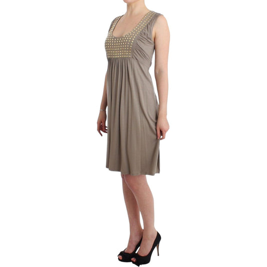 Studded Sheath Knee-Length Dress in Beige