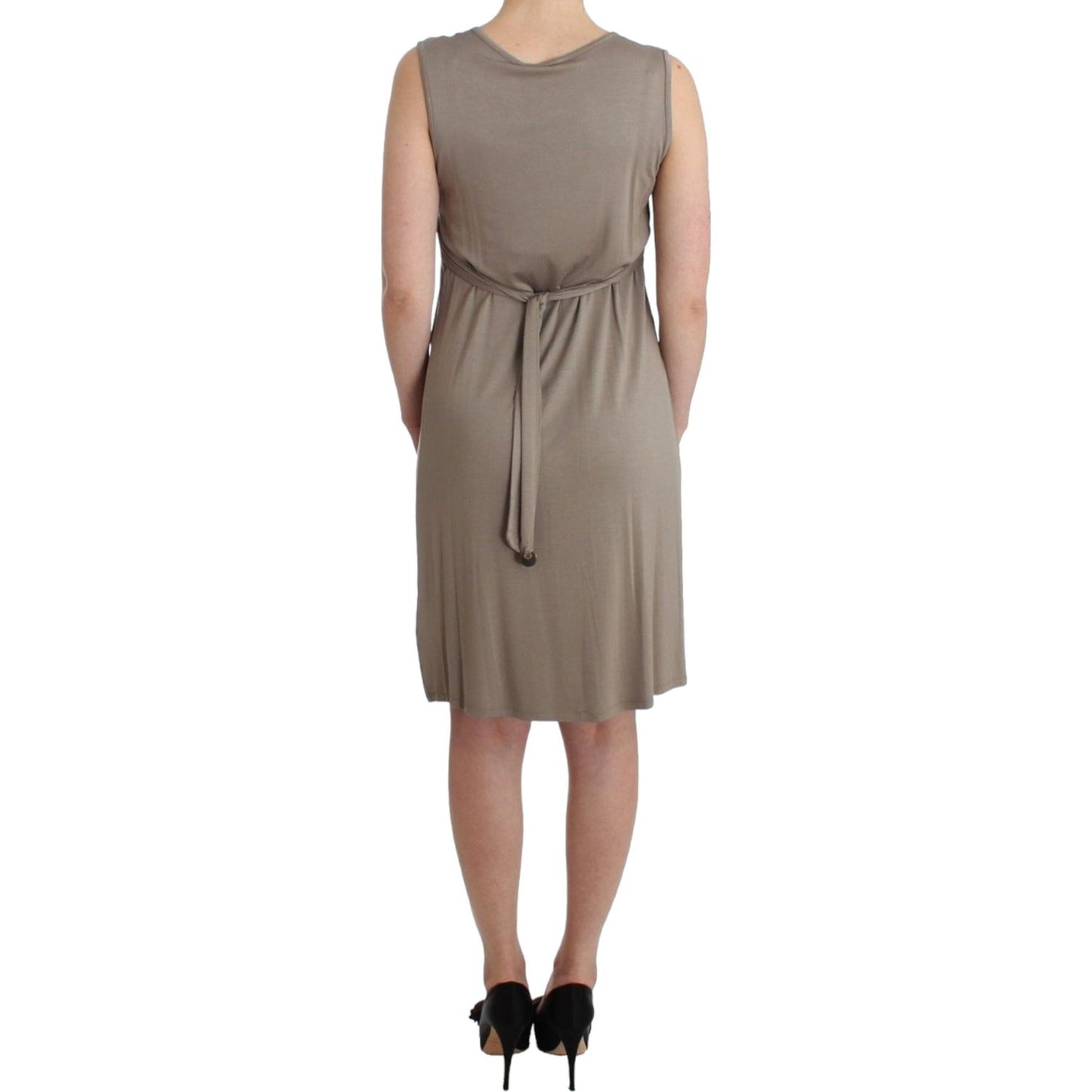 Studded Sheath Knee-Length Dress in Beige