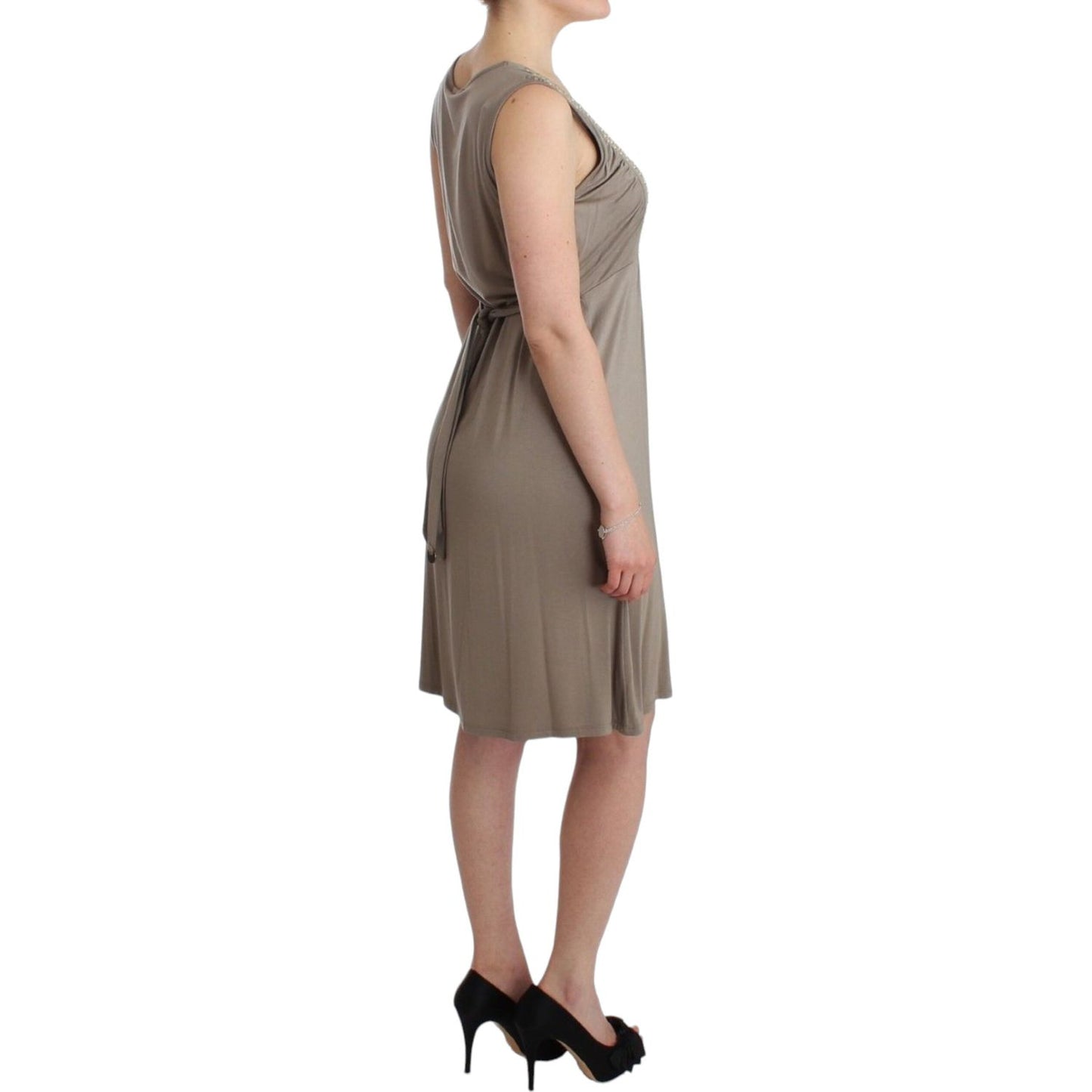 Studded Sheath Knee-Length Dress in Beige