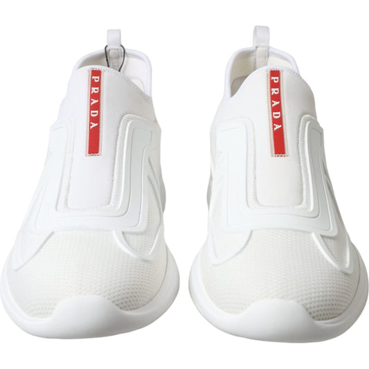 Elevate Your Style with Sleek White Knit Sneakers Prada