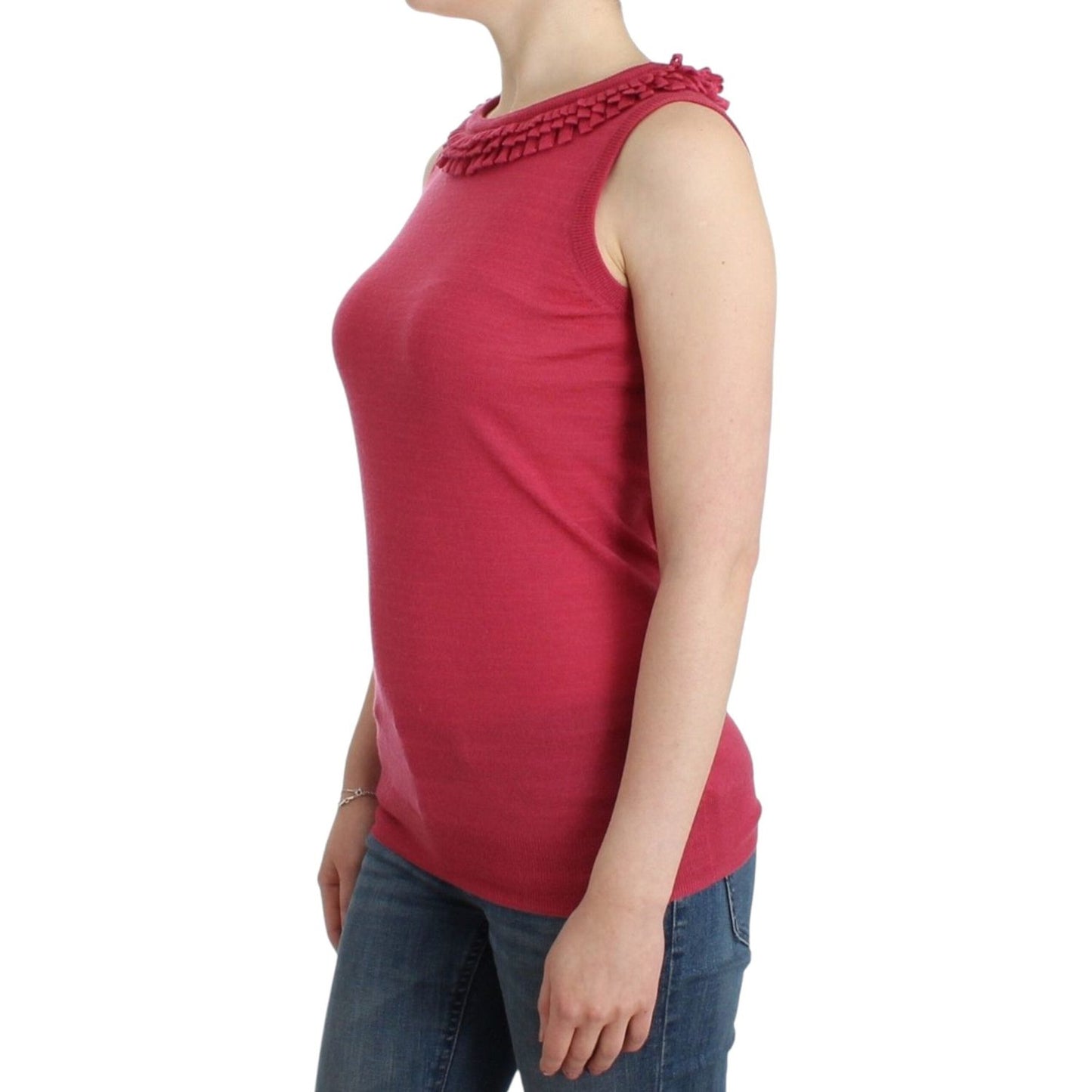 Elegant Pink Sleeveless Wool Knit Top