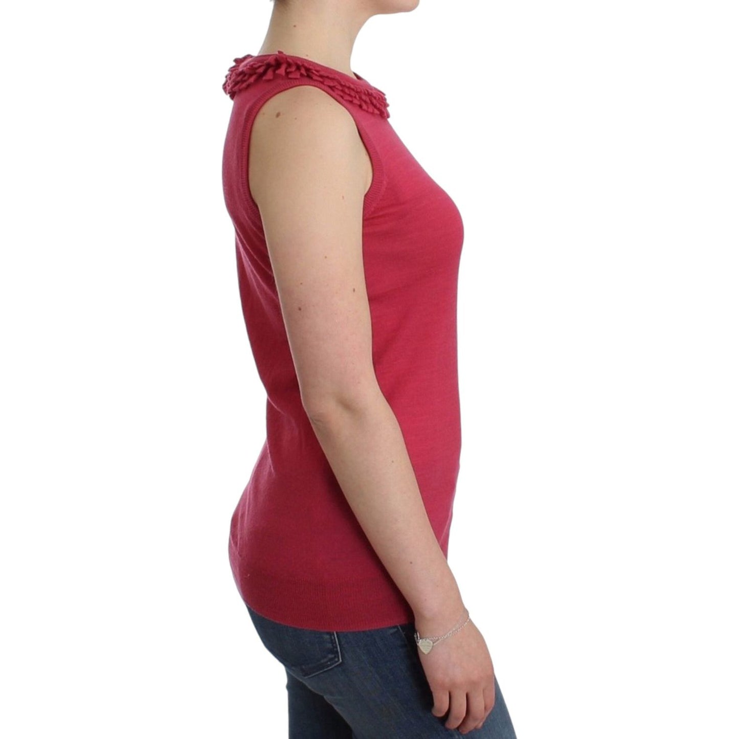 Elegant Pink Sleeveless Wool Knit Top