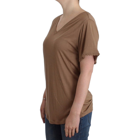 Elegant Short-Sleeved Brown Rayon Top