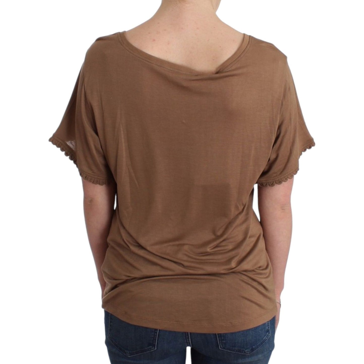 Elegant Short-Sleeved Brown Rayon Top