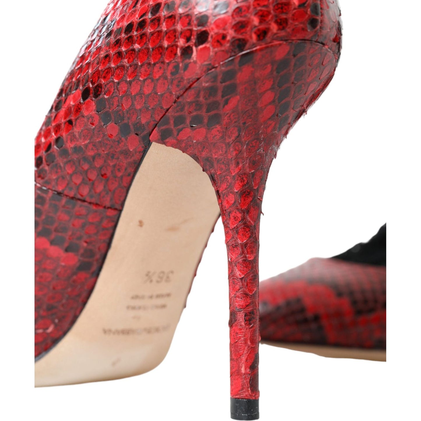 Red Almond Toe Snakeskin Pumps with Lace Socks