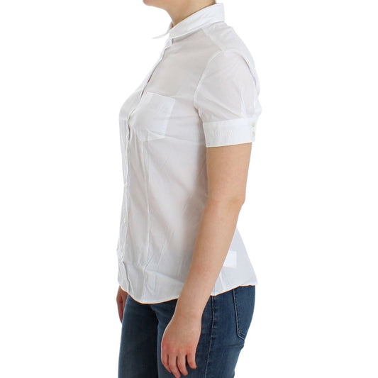 Chic White Cotton Blend Shortsleeve Blouse